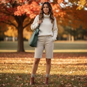 7th Avenue New York & Co tan Bermuda walking shorts size 10